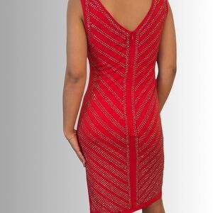 Carmen Marc Valvo Red Studded Midi Dress